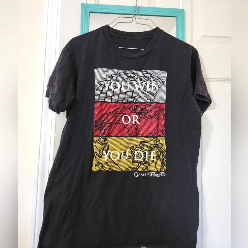 Game of Thrones You Win or You Die T Shirt M Black Graphic Short Sleeve Crewneck